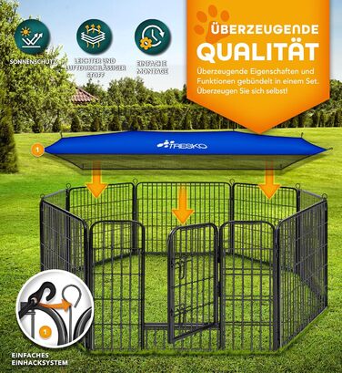 ТресКо® вольєр для цуценят 60 см, з дахом та анкерами | Вольєр для собак 8-секційний | Розкладний вольєр для собак з дверцятами | Збірка без інструментів | Вольєр для тварин, стійкий до погодних умов 77 x 60 см