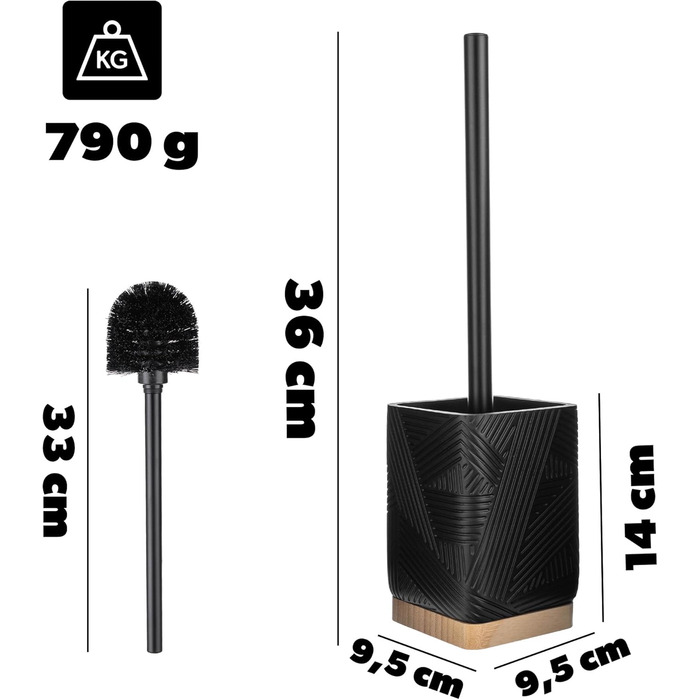 Набір для туалету KADAX: щітка для унітазу з тримачем, чорний, квадратний