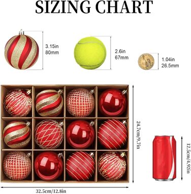 Шарм-кулі для ялинки Shareconn, 80 мм, набір 12 шт. - безпечні, декоративні, червоно-золоті