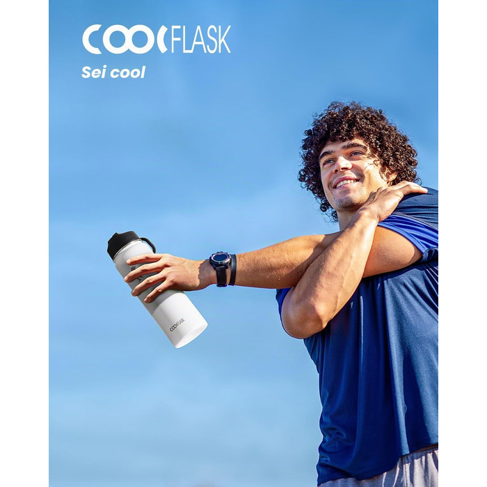 Термофляга Coolflask 2Л з трубочкою та 3 кришками, вакуумна пляшка для води з нержавіючої сталі для спорту та подорожей, Starry Indigo Black