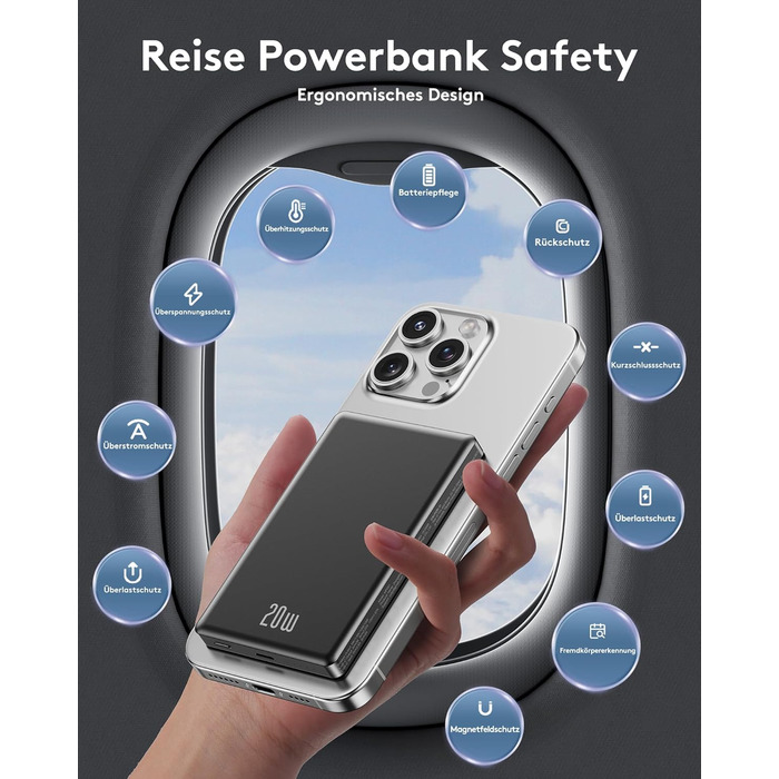 Power Bank Ntaanoo з MagSafe для iPhone 16/15/14/13/12 (10000mAh, 20W, бездротова зарядка)