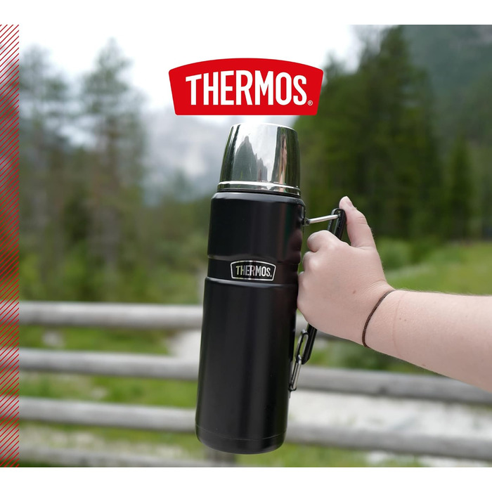 THERMOS STAINLESS KING Thermos flask black matte 1.20L - Stainless steel, absolutely leak-proof, with drinking cup and handle, 12h hot & 24h cold, dishwasher safe, BPA-free