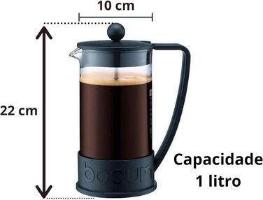 Френч-прес Bodum BRAZIL 1 л, сталевий фільтр, чорний, 8 чашок