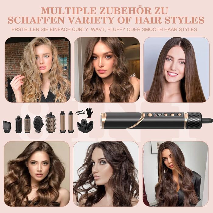 Мультистайлер для волосся AirStyler 1600W: фен, плойка, насадки для укладання, чорний