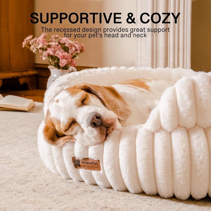 М'яке кругле ліжко для котів та собак M, Beige | MEWOOFUN