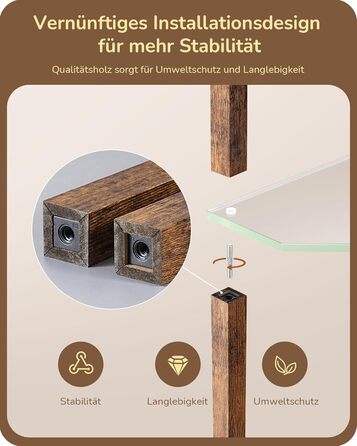 Стійка лампа EDISHINE з 4 полицями з дерева, LED диммер, 3 кольори світла, поворотний світловий маніпулятор, підсвічування полиць, регулювання яскравості, футовий вимикач, для вітальні (Вінтаж-коричневий+скло)