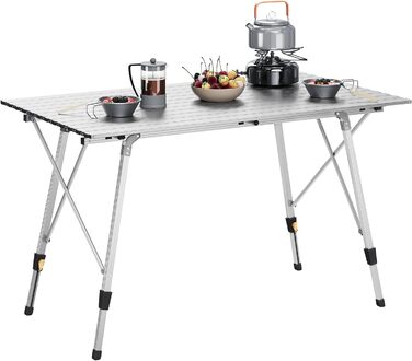 Стіл туристичний розкладний WOLTU, 120x68.5 см, сріблястий. Регульована висота, з сумкою та розкатним покриттям. Для кемпінгу, саду, балкону (4-6 осіб)