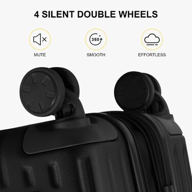 Чемодан-валіза на колесах LEVEL8, ручна поклажа, жорсткий корпус, розширюваний, з TSA замком, чорний, 37x25x55.5 см