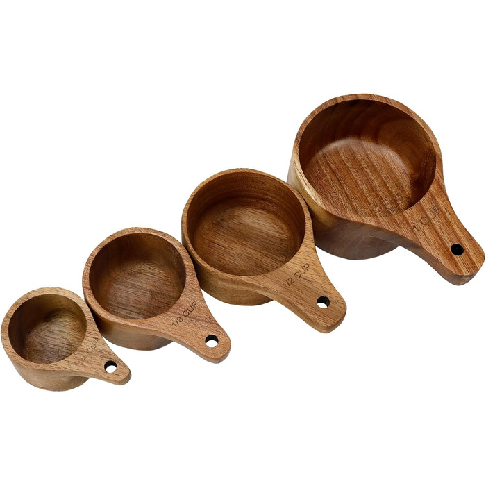 Wooden measuring cups and spoons, for baking, cooking, spices, coffee, tea, powdered milk, set of 4