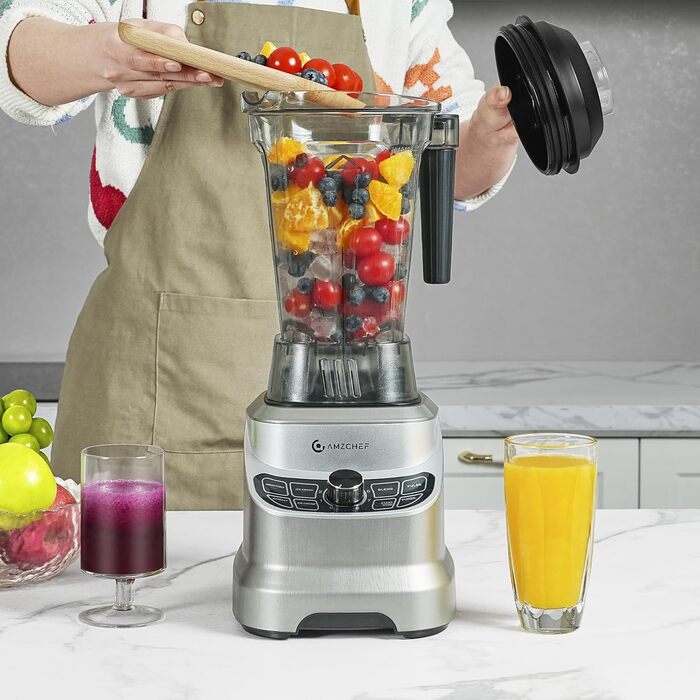 AMZCHEF Professional Stand Mixer with 8 Adjustable Speeds | 1800W Mixer High-Performance Blender for the Kitchen | 1.85 L Blender for Shakes, Smoothies, Ice Crushing, Frozen Fruit 1800W Grey