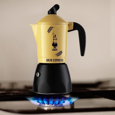 Кавоварка Bialetti Moka Orzo Express, алюміній, жовта, 4 чашки