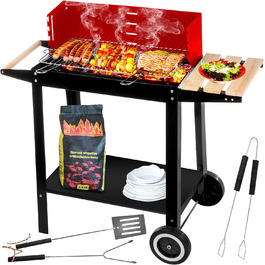 Five-Star Grill&Chill Charcoal Grill - Garden Grill, Chrome Rost 50 cm × 26.5 cm, Two Transport Wheels, GC0010