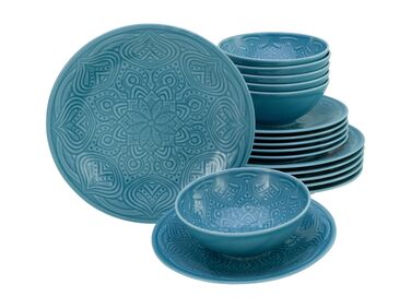Набір посуду CreaTable Serie Orient Mandala 18 предметів, порцеляновий, аквамарин, для мікрохвильовки та посудомийної машини, зроблено в Європі