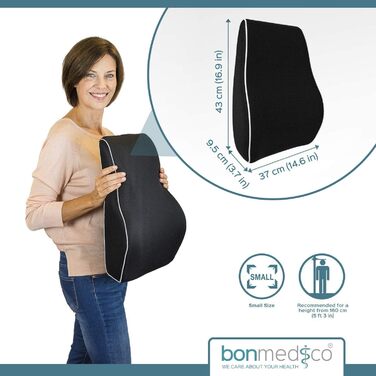 Подушка ортопедична для офісного крісла Bonmedico з Memory Foam (S) - поперекова підтримка для офісу, авто, дому, чорна