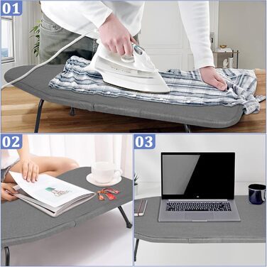 Відкидна прасувальна дошка з підставкою для праски, регульована по висоті, з антиковзними ніжками, компактна (сірий, 81 x 32 x 16 см)