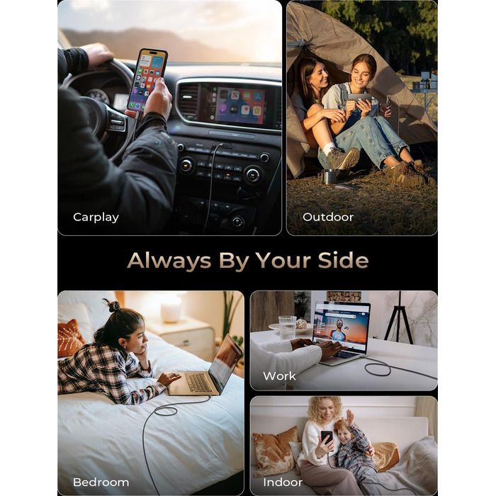 Набір USB-C кабелів LISEN 60W (3x1м + 1x2м), чорний. Підтримка PD 3.0, сумісний з iPhone, Switch, Samsung, MacBook, iPad, Xiaomi