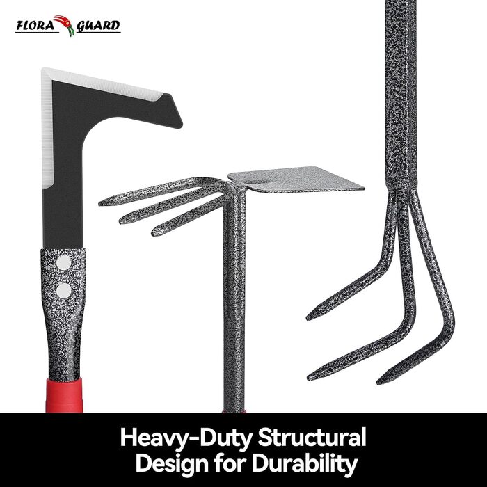 FLORA GUARD Garden Tools, 6-Piece Garden Tool Set Including Weeder, Garden Shovel, Hand Rake, Hand Hoe, Brush Rake, Cultivator, Garden Hand Tools with Heads Made of Carbon Steel