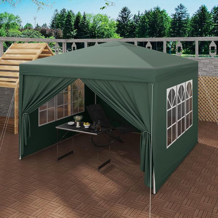 Павільйон WOLTU Pop-Up водонепроникний складаний тент 3x3 м із боковинами, металевий каркас, оксфорд, для саду, тераси, кемпінгу, фестивалів, зелений