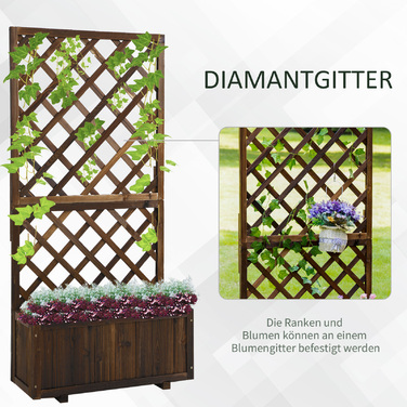 Outsunny Raised Garden Bed with Trellis and Planter Box made of Wood, 72.5x31.5x149.5cm, ideal for climbing plants & roses in the garden