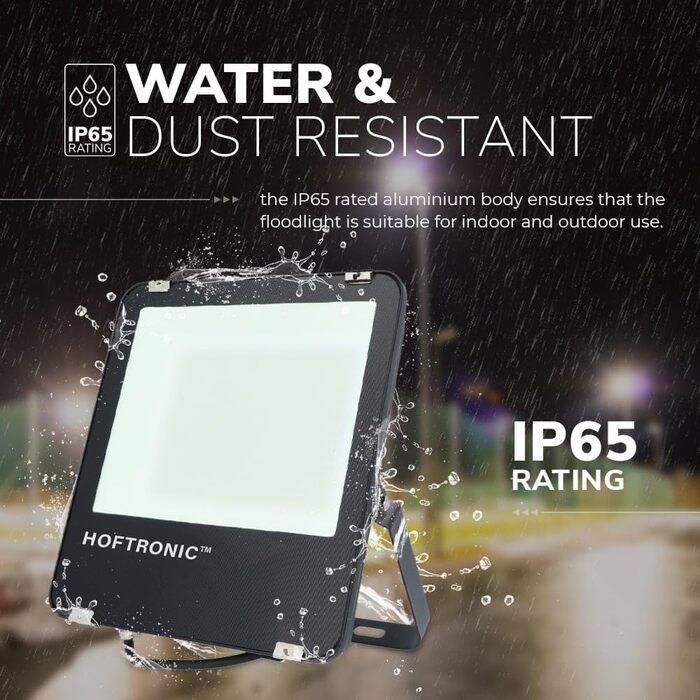 HOFTRONIC - LED Floodlight Outdoor 200W 32000 Lumens 160lm/W Neutral White Outdoor Floodlight Super Bright Outdoor Spotlight IP65 Spotlight 5 Year Warranty (100 Watt, 6400k)