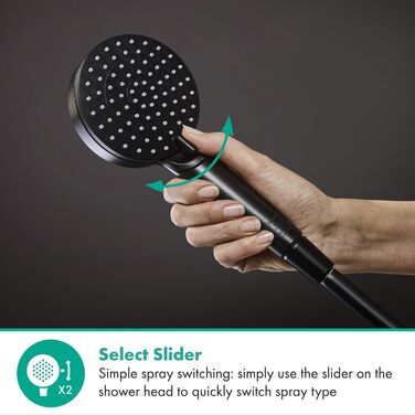 hansgrohe Vernis Blend - Showerhead, Hand Shower with 2 Spray Patterns, Round Shower Head (100 mm), Showerhead with Anti-Limescale Function, Matte Black, 26270670