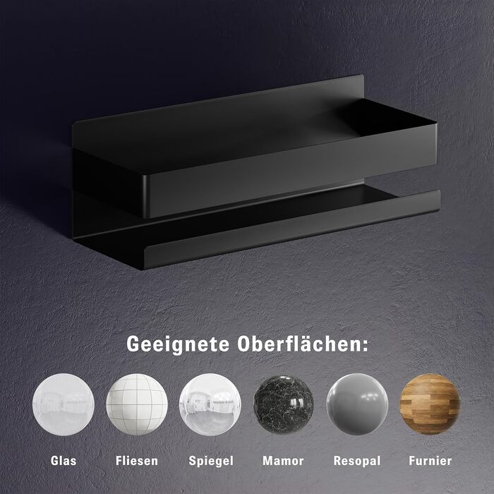 LIEBHEIM Shower Shelf Shower Basket Bathroom Shelf - Mounting with Industrial Adhesive Tape or Strong Adhesive - Bathroom Shelf - Stainless Steel S304 Black