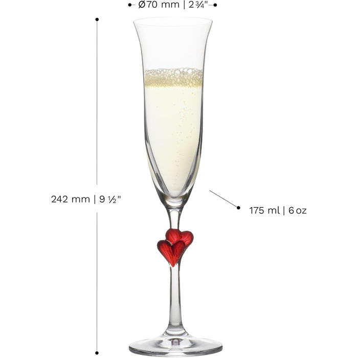Champagnerські келихи Stölzle Lausitz L'Amour, 2 шт, 175 мл – Ідеальні для шампанського, секти та просекко – Зроблені з кришталевого скла без свинцю, стійкі до пошкоджень, придатні для миття в посудомийній машині