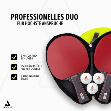 JOOLA Table Tennis Set Duo PRO: 2 Paddles, 3 Balls, Case - Red/Black, 6-Piece Set