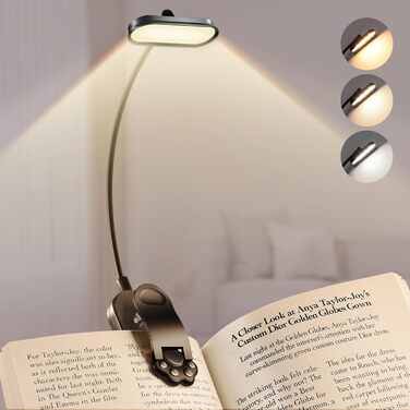 Світлодіодна лампа для читання Bonsery з USB-зарядкою, 16 LED, 3 режими температури кольору та регульована яскравість, гнучка настільна лампа для читання в ліжку, чорна