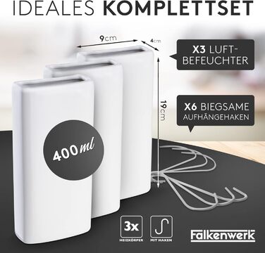 Керамічні зволожувачі повітря для радіаторів опалення [3 шт.] - Універсальні зволожувачі для радіаторів з гнучким гачком - Екологічні зволожувачі опалення [підходять для всіх опалювальних приладів] Білі