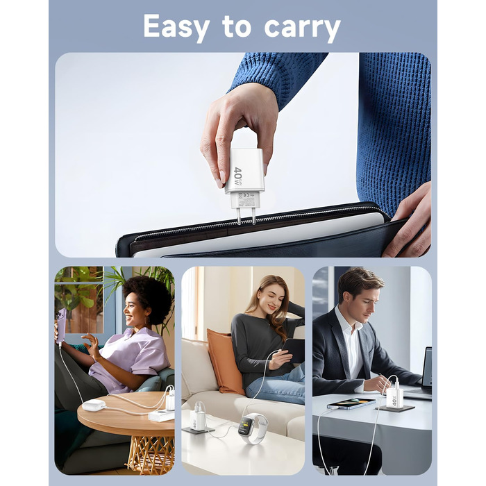 Зарядний пристрій USB-C 40W 2Port для iPhone 17 Pro Max/Pro/15 Plus, iPad Pro/Air, кабель 2м Orange