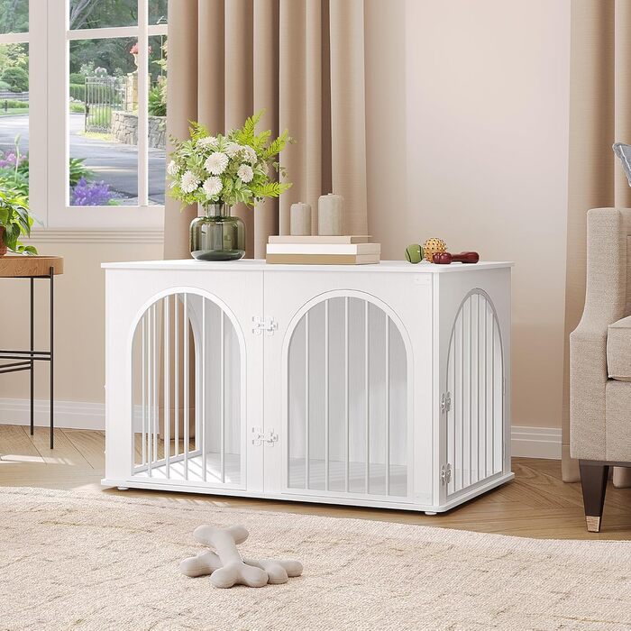 Клітка для собак Hzuaneri, 100 см, 3 двері, сучасний дизайн, для дому, висока міцність, 100 x 60 x 63 см, DFC84101B (білий)