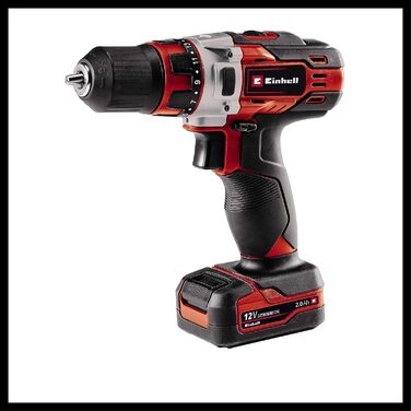 Акумуляторний дриль-шуруповерт Einhell TE-CD 12/1 Li (2x2.0Ah) – Li-Ion, 12V, 2-швидкісний, LED, металеве редуктор, зарядний пристрій + 2x2.0Ah акумулятори