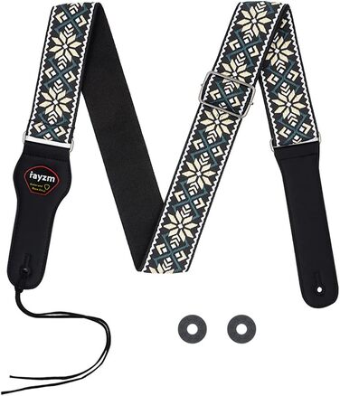 Гітарний ремінь Rayzm з візерунком жакарду, бавовняний, для акустичної та електрогітари, басу, з тримачем для медіатора, металевий бугель 5 см, регульована довжина