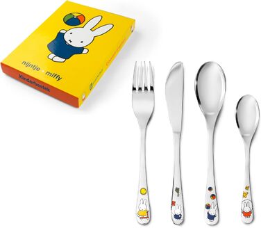 Дитячий столовий набір Miffy, 4 шт., нержавіюча сталь, сріблястий, 21.5 x 15.5 x 2.5 см