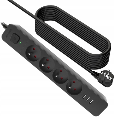 Мережевий фільтр Defender SFS 135, 5 м, 4 розетки, 3x USB