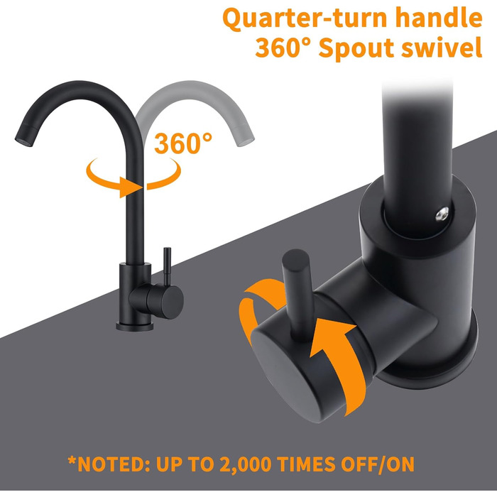 Кран кухонний HOMELODY чорного кольору, 360° поворотний, з високим виливом, з нержавіючої сталі, одноlever, G3/8 з'єднання