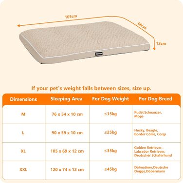 Ортопедичний лежак для собак, двоярусний килимок для собак, зручний лежак для собак, знімний кошик для собак, 90 см для собак маленьких та середніх порід (105 x 69 x 12 см, бежевий)