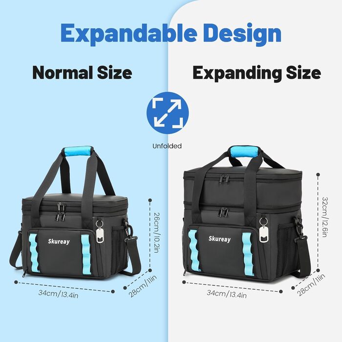 Велика розширювана сумка-холодильник з м'якого матеріалу, двоярусна ланч-сумка для жінок та чоловіків, вміщує 40 банок, вологостійка та портативна – ідеально для пляжу, кемпінгу, подорожей. Чорний колір