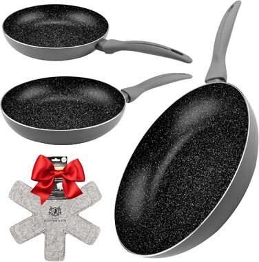 Набір сковорідок Induktion: 20+24+28 см - антипригарне покриття, для всіх плит (індукційних) - з алюмінію. Набір сковорідок для смаження та приготування їжі