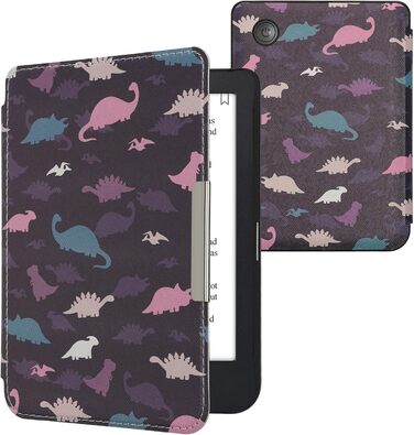 Чохол-книжка kwmobile для Kobo Clara 2E / Tolino Shine 4 - з візерунком єгипетських ієрогліфів, золото-чорний (різнобарвні динозаври, фіолетовий, жовтий, блакитний)