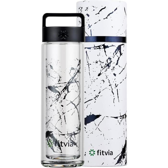 Термопляшка Fitvia 380 мл, чорна з малюнком 