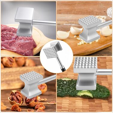 Дружил Фляйшхаммер 27 см з нержавіючої сталі - двосторонній молоток для м'яса з плоскою та зубчастою поверхнею, професійний кухонний молоток для шніцелів, стейків, котлет, яловичини, курки (стійкий до корозії та гігієнічний)