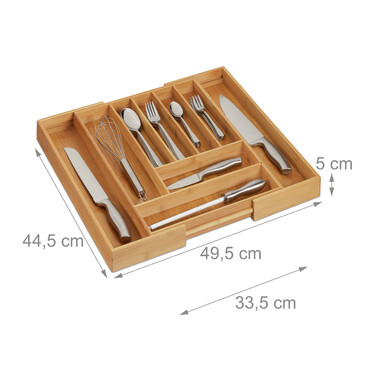 Relaxdays Bamboo Cutlery Box, Extendable