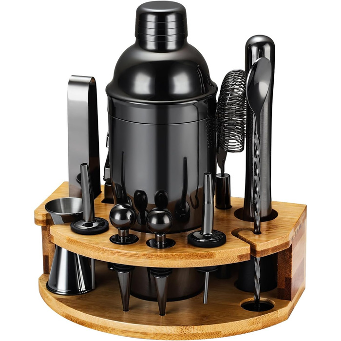 Cocktail Shaker Set, 12-Piece Stainless Steel Bar Accessory Set, 750ml Shaker Bartender Set with Stand, Ideal Cocktail Machine Bartender Set for the Home Bar (Black)