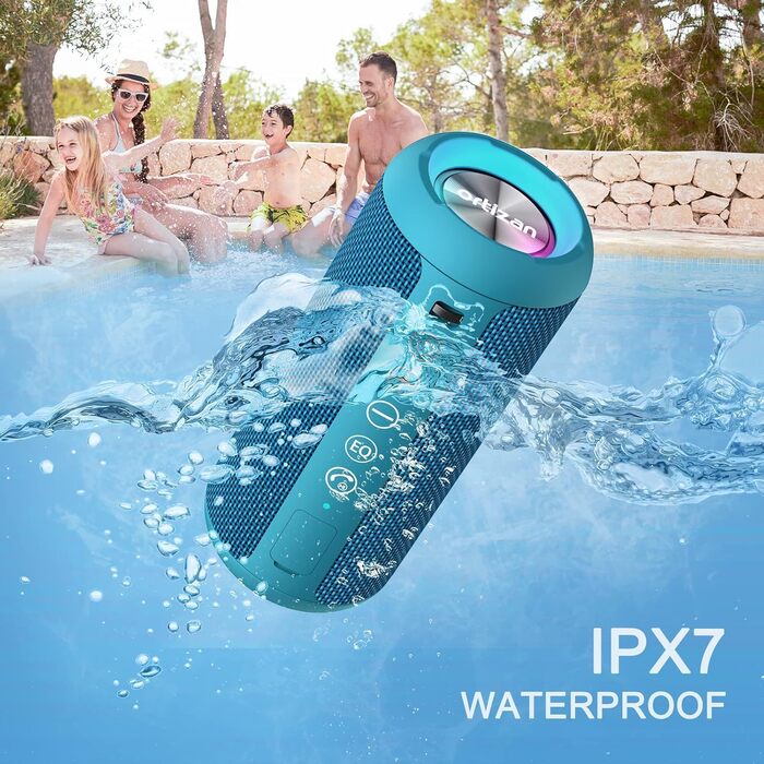 Портативна Bluetooth колонка Ortizan з RGB підсвіткою, водонепроникність IPX7, 30 годин роботи, Bass Boost, TWS, AUX, TF картка, мікрофон (BLUE)