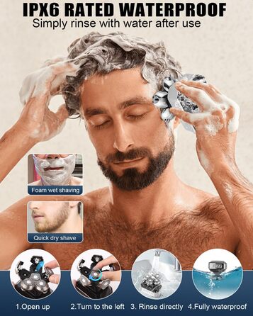 Електричний гоління для чоловіків Glatzen, водонепроникний IPX6, 6D гнучкий гоління, 5 ротаційних голівки, 120 хвилин роботи від акумулятора