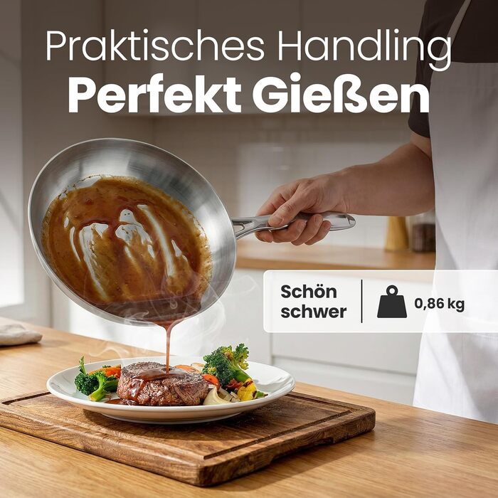 Сковорода нержавіюча сталь 24 см Edelstahlpfanne – для індукції, професійна, універсальна. Підходить для стейків та пасти, без покриття PFOA/PTFE/PFAS, жароміцна.