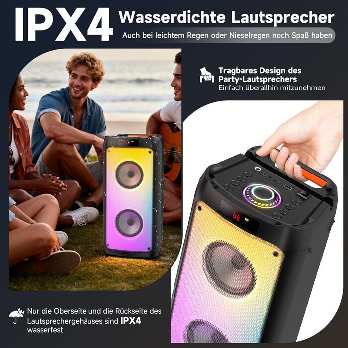 Караоке система JYX T10 з 2 мікрофонами, Bluetooth колонка RGB, портативна караоке-бокс з USB/TF/AUX/FM, для вечірок