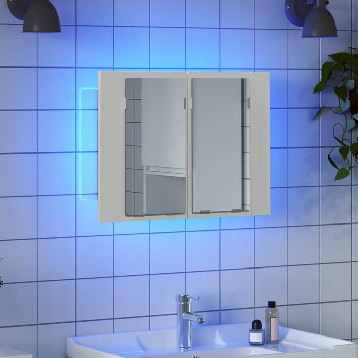 Шафа у ванну кімнату з дзеркалом та RGB LED-підсвіткою, біла, 60x12x45 см